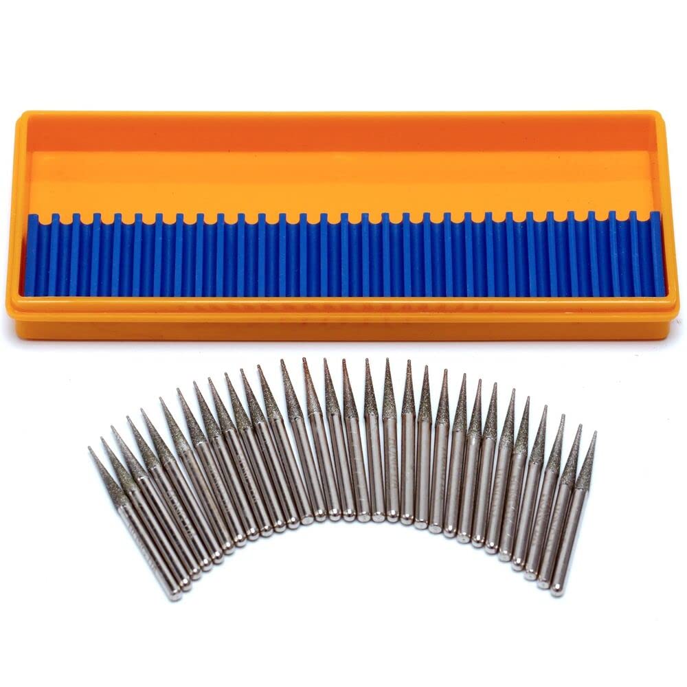 JINGLING 30Pcs 3.2mm Tapered Point Diamond Grinding Bit 1/8" Cone Rotary Burrs for Dremel
