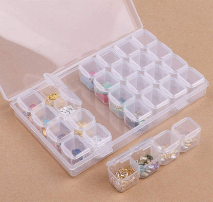 6 Pcs 28 Grids Clear 5D Diamond Painting Embroidery Box, Accessories Storage Containers Adjustable Bead Case with 196 Pcs Label Stickers (28 Grids 6 Pack)