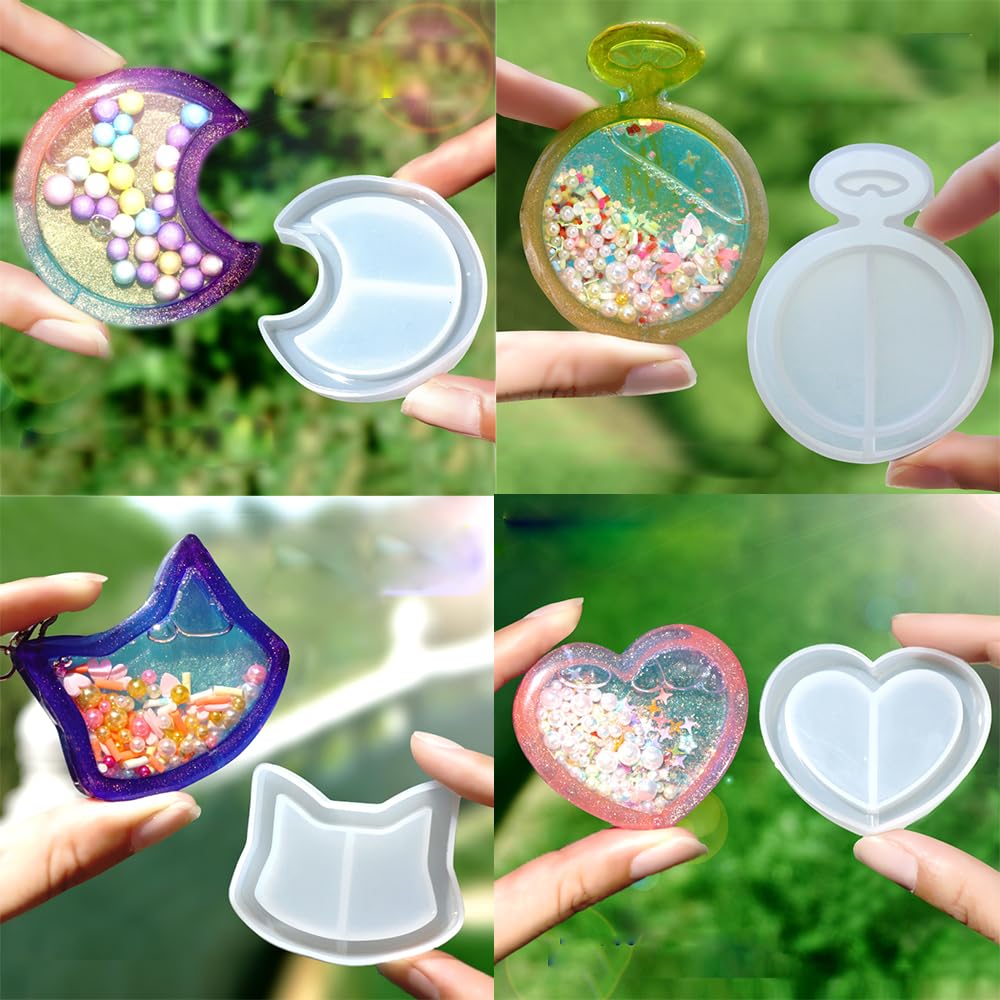 iSuperb 11Pcs Resin Shaker Mold DIY Quicksand Star Moon Cat Casting Epoxy Silicone Mold Heart Shaped Kawaii Resin Epoxy Jewelry Molds for Pendant Decoration Crafts