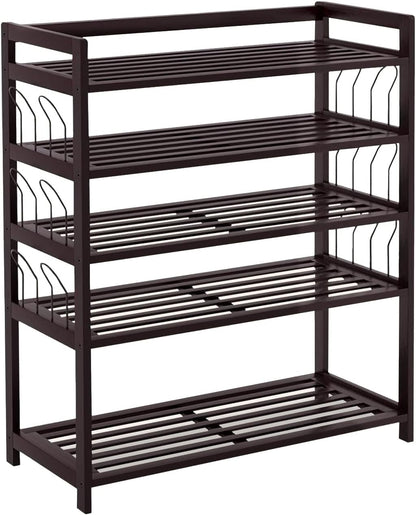 PayLessHere 5-Tier Closet (5 Bamboo Shoe Rack Shoe Bench Shoe Shelf Free Standing Storage Organizer with Additional