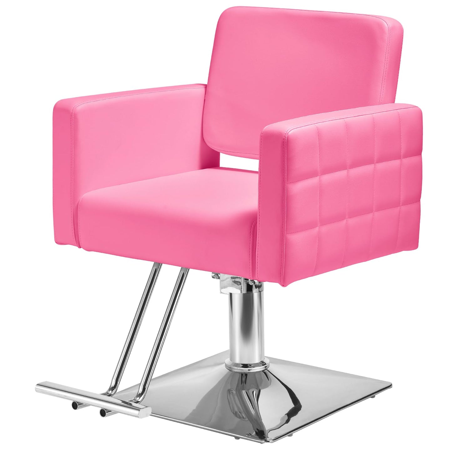 Barber Salon Chair for Barbershop - Load Weight 330 Lbs,Heavy Duty Hydraulic Pump Height Adjustable,360°Swivel with Footrest,Soft Leather with Armrest,Salon Spa,Hair Styling Stylist,Braiding (Pink)