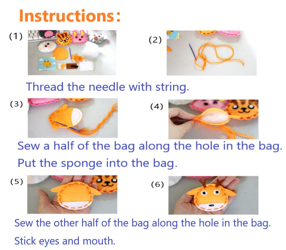 Adam Victor Kids DIY- First Sewing Kit for Kids, Learn to Sew DIY Craft Kits, Lovely Animals Style- Frog, Owl, Fox, Cat, Rabbit, Dog, Duck, Elk, Sheep, Sloth, Panda and Tiger, Ages 12+(12PCS)