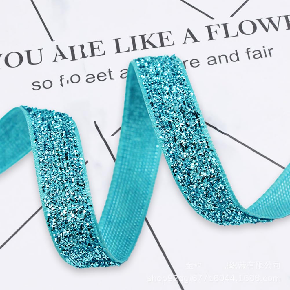 CABODYALS 50 Yards 3/8 Inch Turquoise Sequin Trim Light Blue Metallic Glitter Trim Single Sided Thin Sparkly Ribbons Bundle Rolls with Spool for Crafts Gift Wrapping Sewing Christmas Headbands DIY
