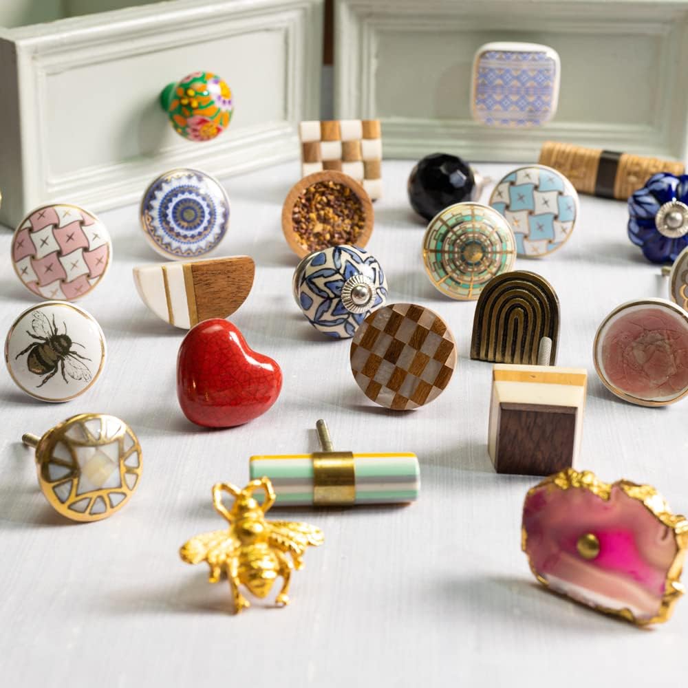 IndianShelf 4 Pack Multicolor Bicycle Flat Vehicle Ceramic Drawer Knobs, Kitchen Cabinet Knobs, Decorative Dresser