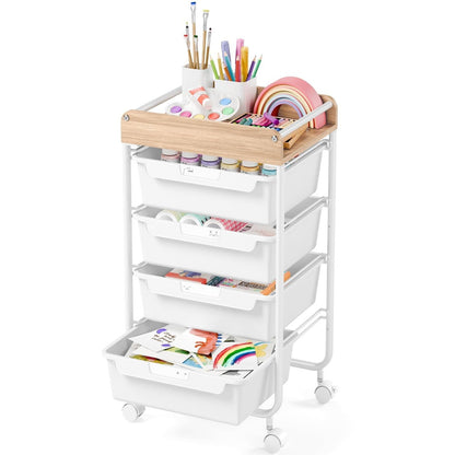 APEXCHASER Utility Cart with 4 Drawers,Rolling Storage Cart for Crafters Artists Kids Teacher Student Storage Arts Crafts & Sewing Study Supplies in Craft Room Dorm Classroom Kids Room-White