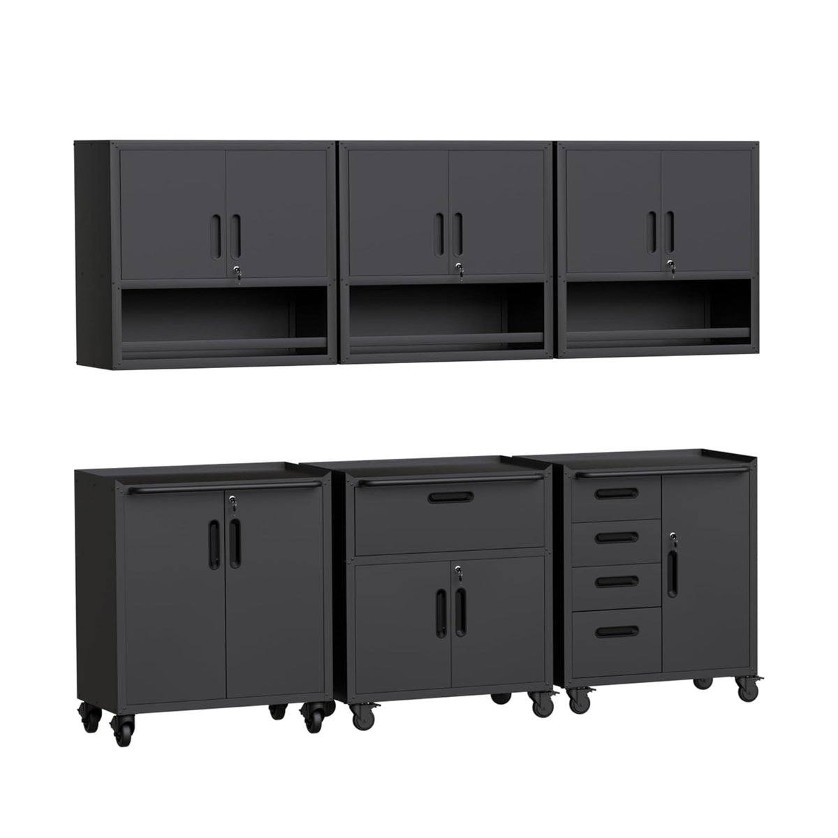 VIYET Metal Tool Cabinet,Garage Storage Cabinet System,Wall Cabinet & Locking Rolling Tool Cabinet with Doors and Adjustable Shelves,Steel Tool Cabinets for Home