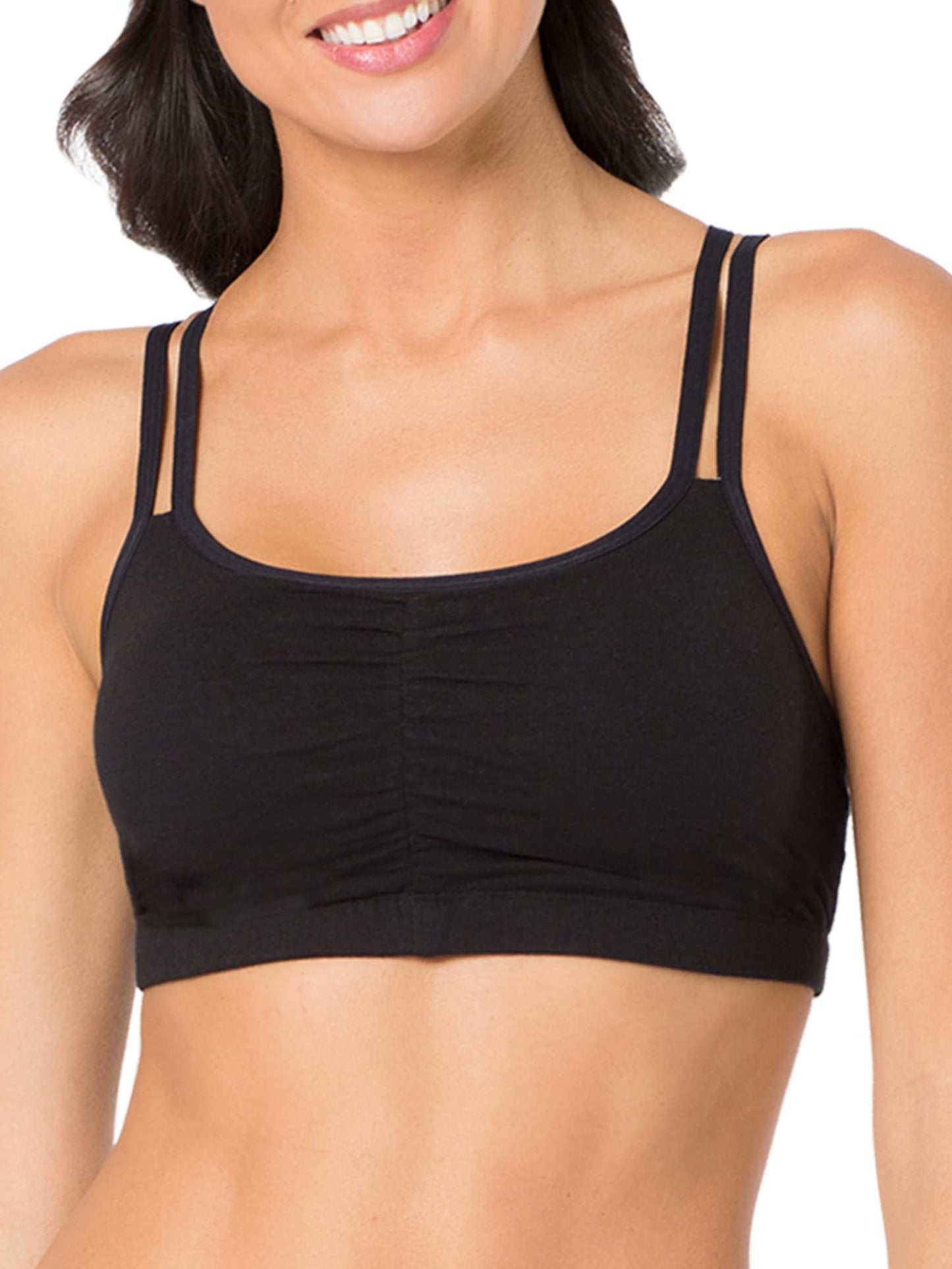 Fruit of The Loom Womens Spaghetti Strap Cotton Pull Over 3 Pack Sports Bra, Grey With Black/White/Black Hue, 44