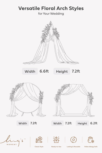 Ling's moment Artificial Wedding Arch Flowers Kit Pack of 4, 2pcs Hanging Silk Flowers Arrangement 2pcs Chiffon Drapes Ceremony Spring Fake Rose Arbor Backdrop White Sage Floral Party Outdoor Decor