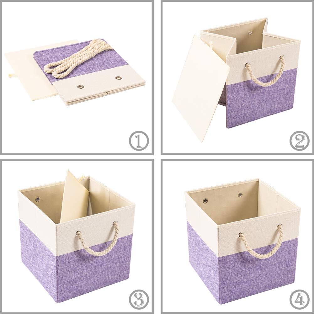 13x13 inch [4-Pack] Closet PRANDOM Large Foldable Cube Storage Bins Fabric Linen Storage Baskets Cubes Drawer