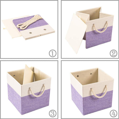 13x13 inch [4-Pack] Closet PRANDOM Large Foldable Cube Storage Bins Fabric Linen Storage Baskets Cubes Drawer