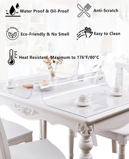 HQYG 1.5mm 13x13 Inch Thick Clear Desk Cover Protector, Rectangular Clear Pad Mat, Plastic Table Cover, Side End Table