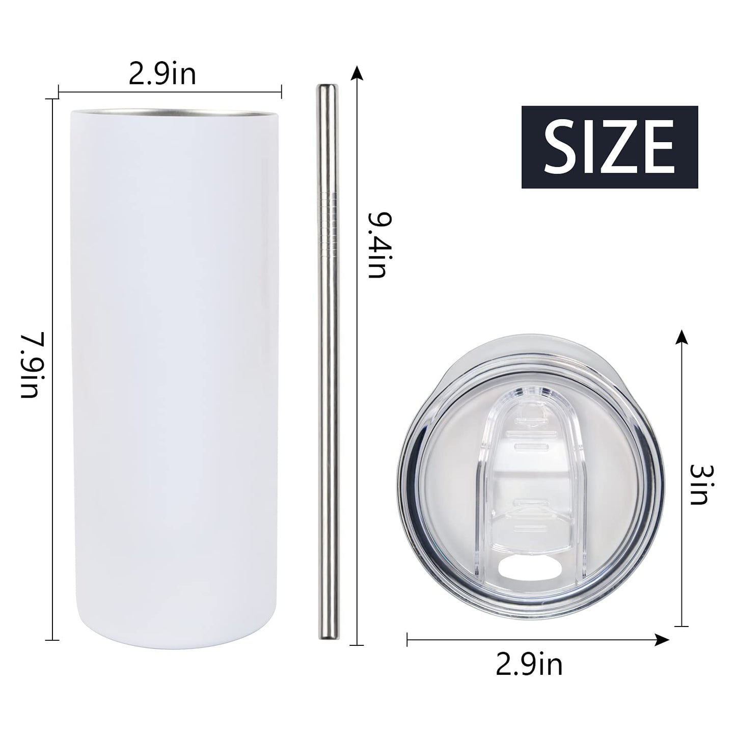 MAIKESUB Sublimation Tumbler 20oz Skinny Straight, 4 Pack White Triple-Wall Vacuum Insulated Tumblers for Heat Press Printing