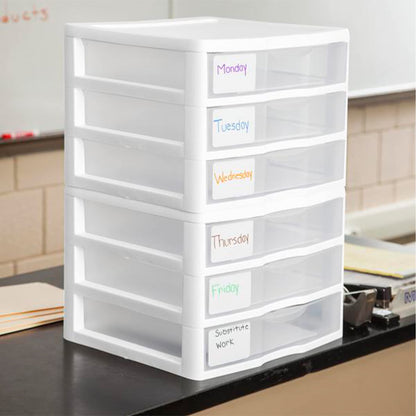 Sterilite 12-Pack Wide 3 Drawer Unit, Plastic Desktop Organizer with Clear Drawers, White Frame - Stackable Multi-Purpose Storage for Office Supplies, Craft Rooms, Classrooms and Home Organization