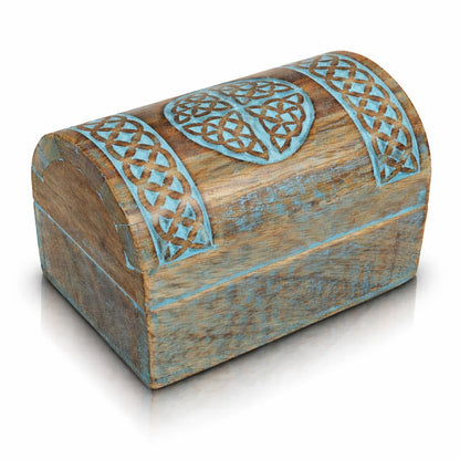 The Great Indian Bazaar Handmade Decorative Wooden Jewelry Box With Celtic Carving - Blue, Rectangular, Table Top, Unisex, Ideal For Home Decor & Gifting