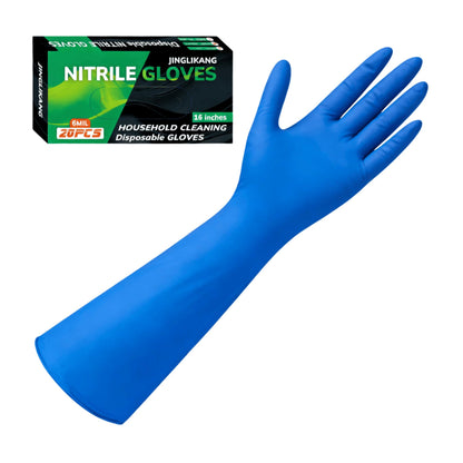 JINGLIKANG 16inch Nitrile Disposable Gloves Long Sleeves Blue 6mil Durable Waterproof 20PCS Clean Dishwashing White Medium Size (20, Blue, M)