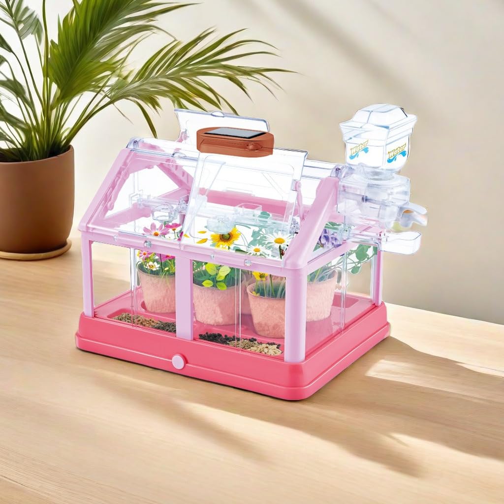 EXBEPE Kids Plant Growing Kit Greenhouse Growing Set Terrarium Kit Kids Science Educational DIY Plant Gardening Toy, Living Greenhouse with Solar Panel, Indoor Gardening Kit