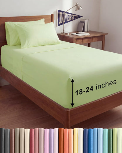 Skiennix Extra Deep Twin XL Sheet Set - 4 Piece Breathable Cooling Bedding - Soft Wrinkle-Free Light Sage