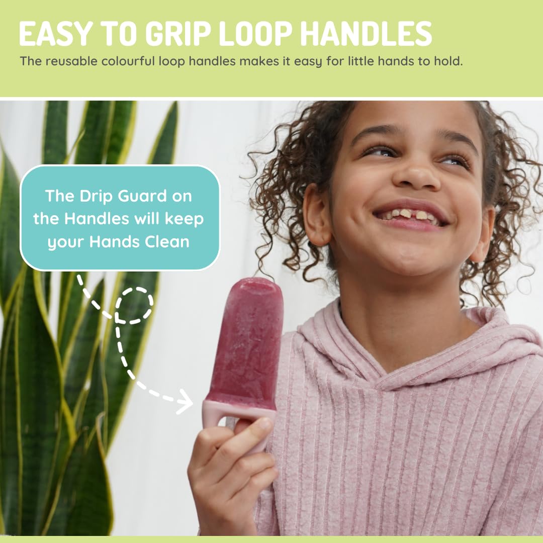 melii Ice Pop Molds with Tray, 6 Make-Your-Own Popsicle Molds, Easy-to-Hold Loop Handles, Drip Guards, Easy Release