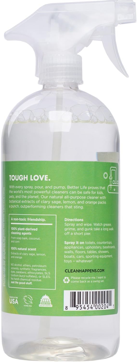 Better Life All Purpose Cleaner - Multipurpose Home and Kitchen Cleaning Spray for Glass, Countertops, Appliances, Upholstery & More - Multi-surface Spray Cleaner - 32oz (Pack of 2) Unscented