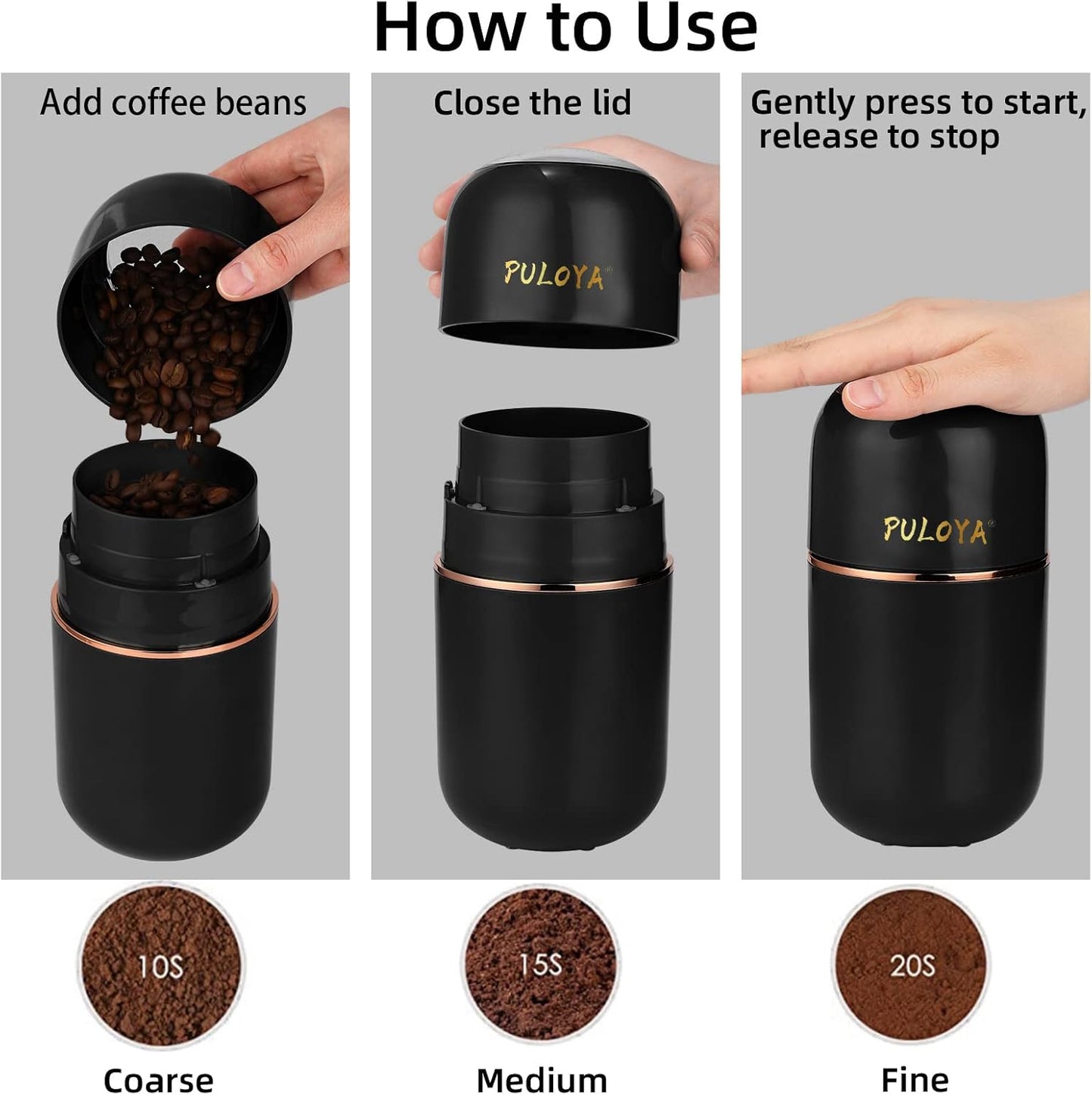 Electric Coffee Grinder for Beans, Spices, Herbs, Grains, Nuts - 2.8 oz, Stainless Steel Blades, Black