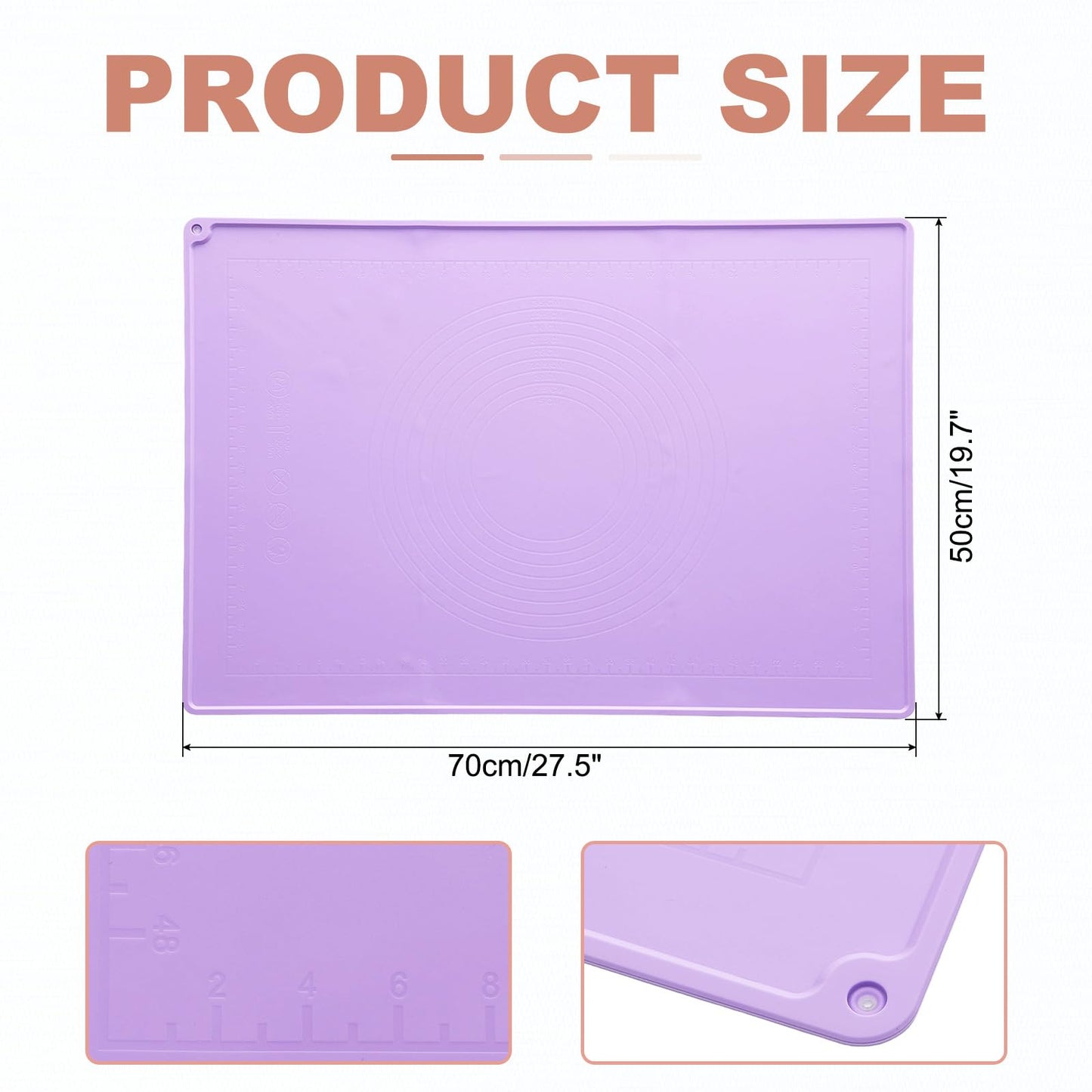 uxcell Silicone Pastry Mat, 27.5" x 19.7" Silicone Baking Mat with Measurements, Non-Stick Dough Rolling Mat for Making Pastry Cookies Bread Pizza Purple