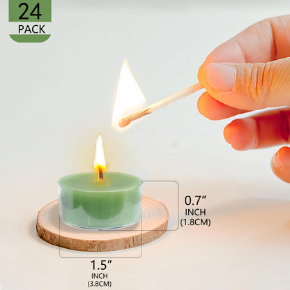 NJAO HOO 24 Pack Sage & Sea Salt Scented Tealight Candles 6 Hours Burn Grass Green Tea Candle Clear Cup Small Round Candle for Home Decor and Aromatherapy
