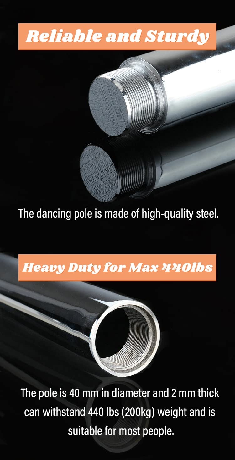 OREKPOT Spinning Pole Portable Removable Dance Pole for Kids - 40mm Portable Spinning Static Dancing Pole with Extension Pole for Home Apartment Club Exercise, Removabl，Silver 7.5FT 10FT/2.3M 3.05M