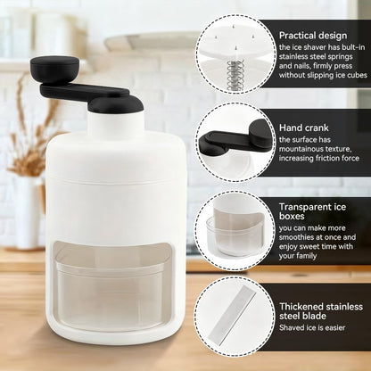 Shaved Ice Mini Snow Cone Machine, Portable Countertop Ice Shaver with No Slip Base, No Electricity Needed, Ice Cup Included, Lightweight, Stainless Steel Blade