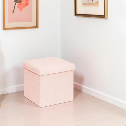 15in Small Storage Ottoman Foldable Sherpa Top Storage Bench,Foot Rest/Step Stool for Bedroom Dorm Entryway, Space