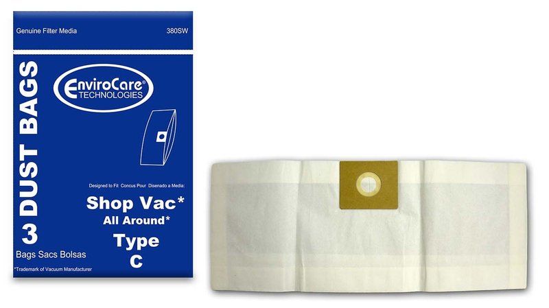 EnviroCare Replacement Vacuum Cleaner Dust Bags made to fit Shop Vac All Around Type C 3 Gallon. 3 pack