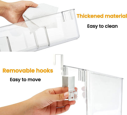 vacane Plastic Over Cabinet Door Organizer with Removable Hooks, Clear Hanging Baskets for Kitchen, Pantry, Bathroom