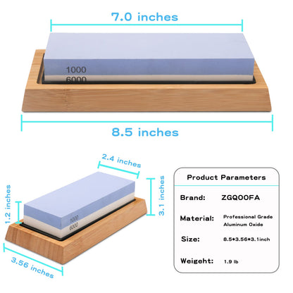 Whetstone Knife Sharpening Stone Kit - Double Sided Whetstone Knife Sharpener 1000/6000 Grit, Professional Honing Sharpening Stone Set With Slip-Resistant Bamboo Base and Angle Guide