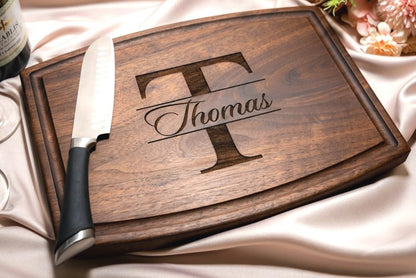 Personalized Cutting Board, Custom Wedding, Anniversary or Housewarming Gift Idea, Wood Engraved Charcuterie, for Friends and Family, Monogram Initial Design 004