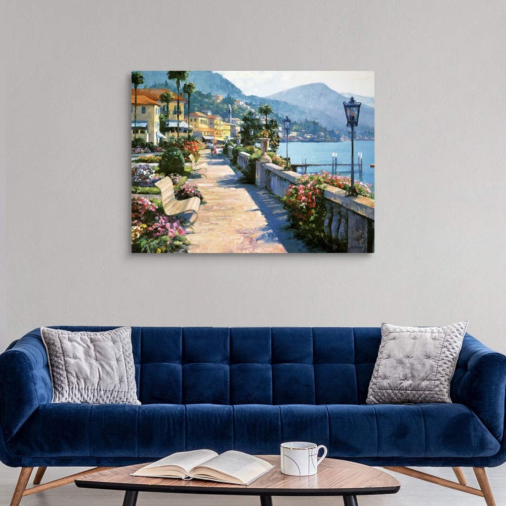 CANVAS ON DEMAND Bellagio Promenade Canvas Wall Art Print by Howard Behrens, Traditional, Home Decor, Design, Ocean Artwork, 48"x36"