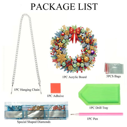 Morudeor Christmas Hanging Diamond Art Kits for Adults, DIY Winter Holiday Xmas Special Shape Rhinestone Gem Craft, Christmas Wreath Acrylic Diamond Hanging Pendant Ornament Kits for Home Decor