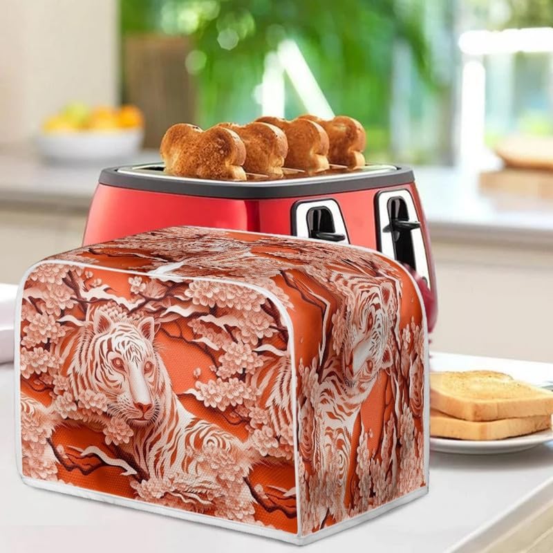 2 Slice Toaster Cover, Tiger Bread Machine Cover, Orange Paper Carved Animal Anti-scratch Polyester Bakeware