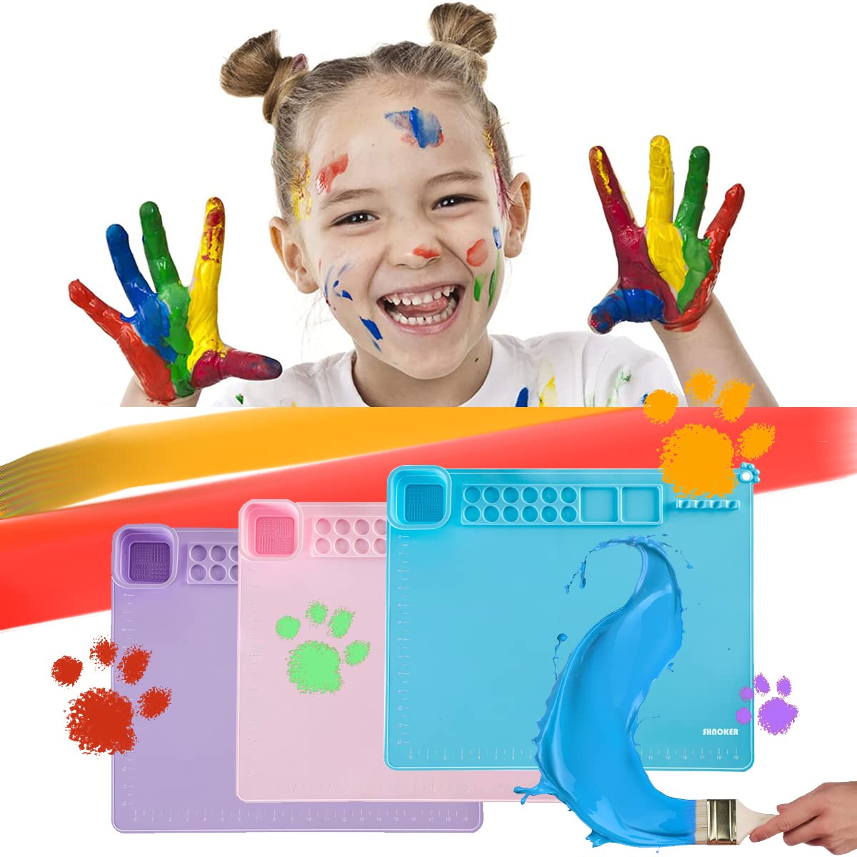SHNOKER Silicone Craft Mat 21.7"x17.7" Super Large Silicone Painting Mat with 1 Magnetic Cup and Color Palette for Kids and Artist (Purple)