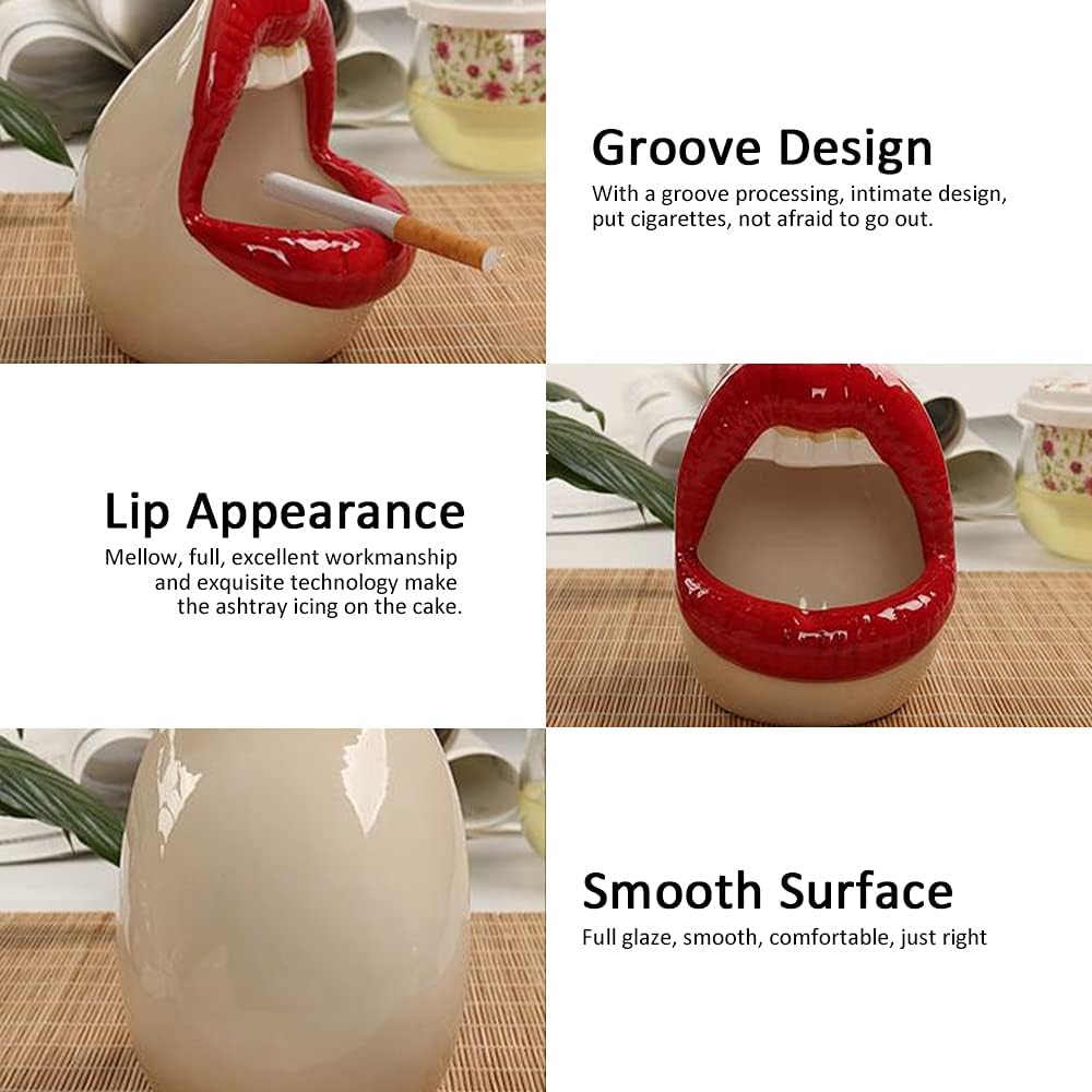 Creative Ceramic Ashtray, Big Lips Shape Cigar Ash Holder for Home Office Tabletop Bar (A)