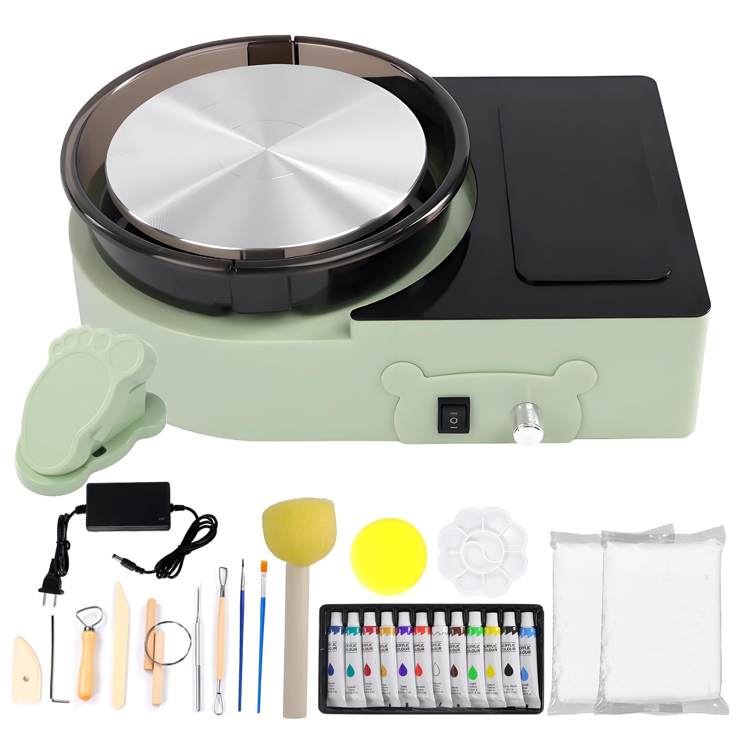 Pottery Wheel Machine with Foot Pedal, 6" Turntable Two-Way Rotation Clay Wheel，Electric Ceramic Forming Machine with Detachable Basin,DIY Clay Potter's Wheel Kit for Kids and Beginners Adults at Home