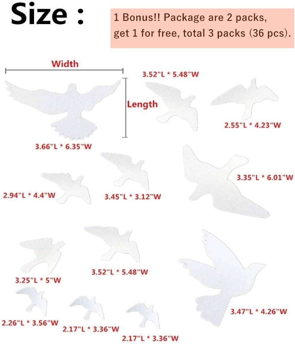 Anti-Collision Window Bird Stickers Decals, Protect Glass Door and Save Birds from Strikes (Transparent-36 Pcs)