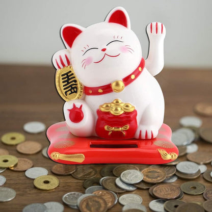 Acogedor Solar Waving Cat, Good Luck Lucky Welcoming Cat with Waving Arm for Car Home Office Decoration