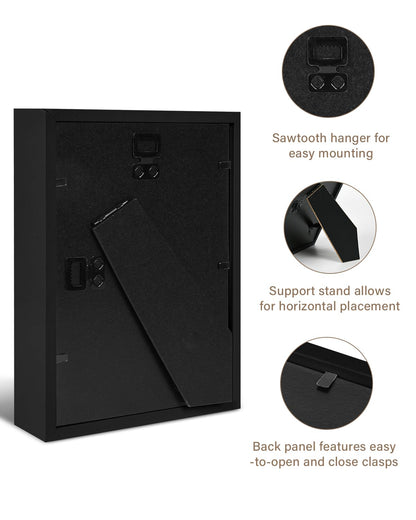 KAPIX Shadow Box 5x7 Picture Frame with Real Glass Deep Wood Memory Box Display case for Flowers,Ticket,Memorabilia,Keepsake,Medal,Art and Photos,Black