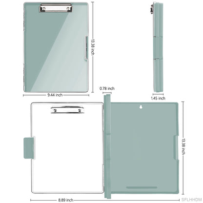 SFLHHDM Clipboard with Storage,Heavy Duty Clip Boards 8.5x11 with 2 Storage Case,Clear Visible Panel Storage Clipboards,Side Opening Nursing Clipboard Folder for Office Supplies-Dark Green