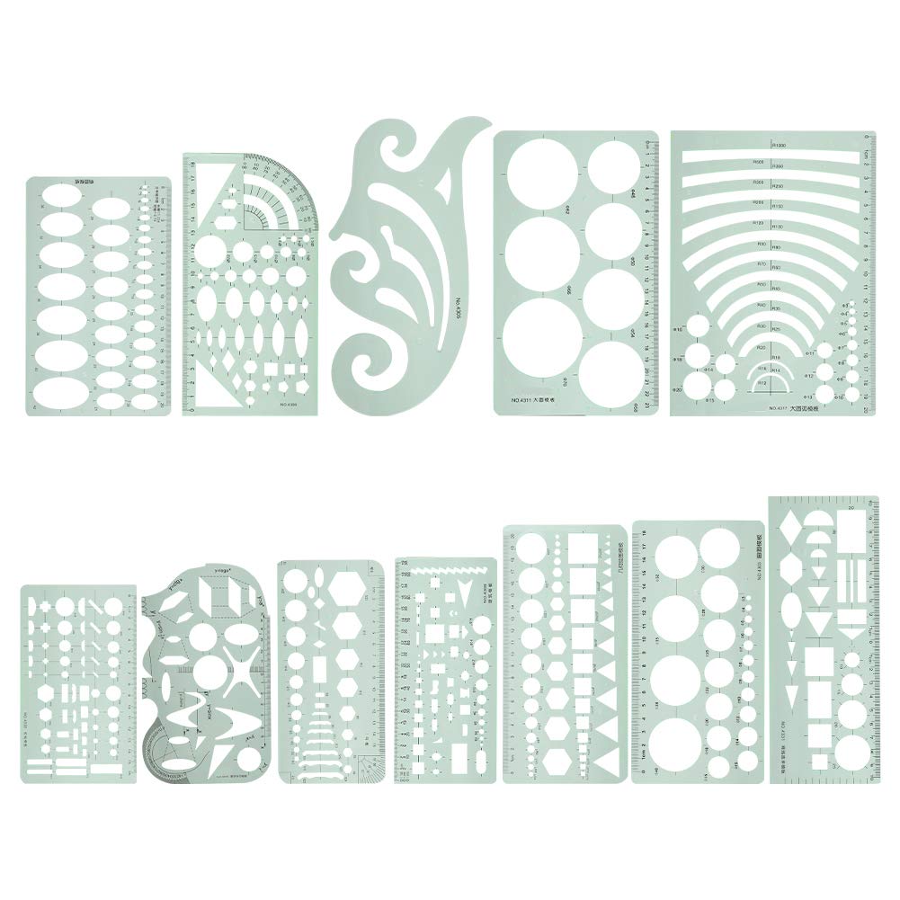 Drawing Tools, Geometric Stencils Drawing Stencils Geometric Drawing Template Multi Function Measuring Ruler 12pcs Ruler Set Curve Shaped Grading Rulers for Sewing Pattern