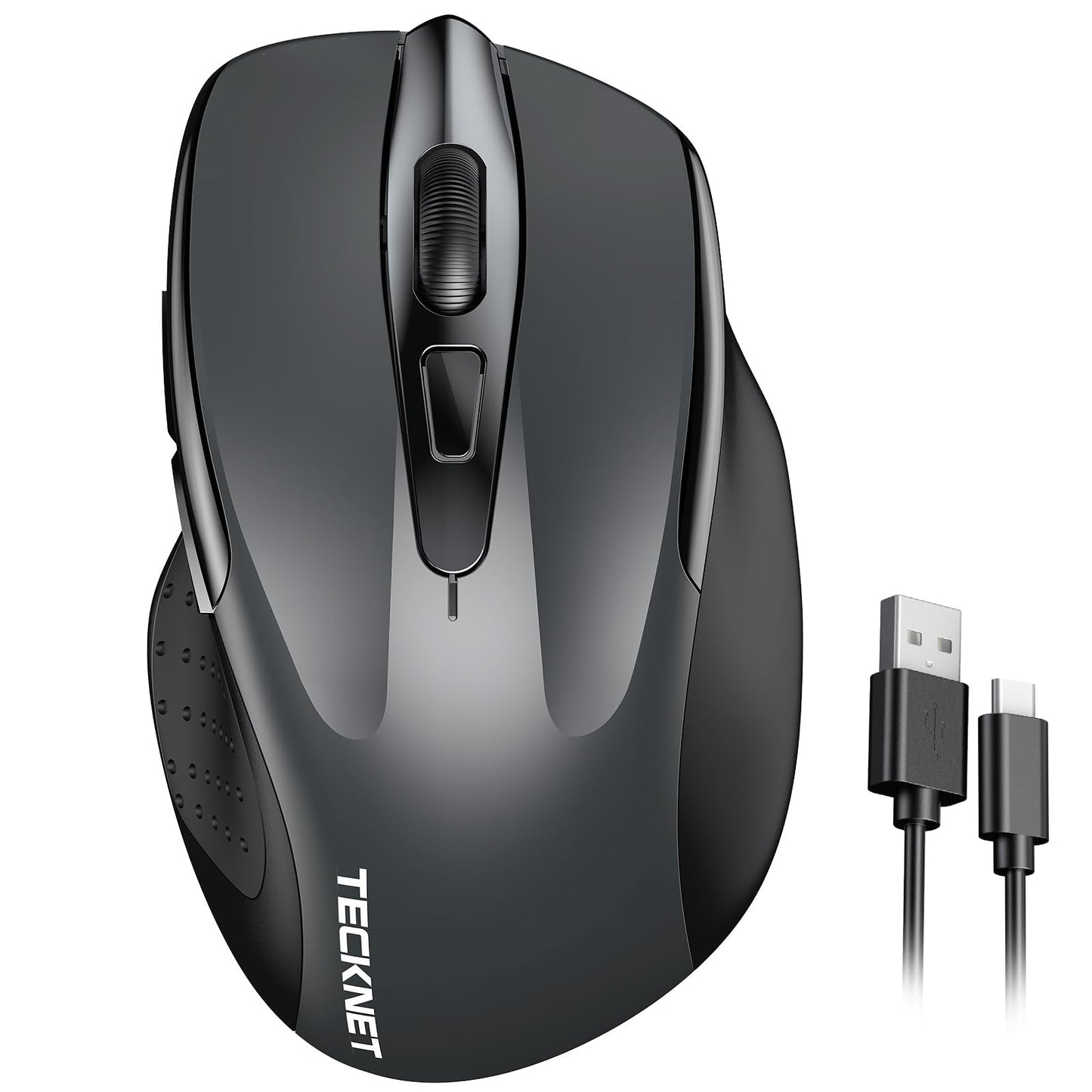 TECKNET Wireless Mouse Rechargeable, 2.4G USB-A Silent Mouse, Quiet Click, 6 Adjustable 4800 DPI, Cordless Computer Mice, Ergonomic Mice for Laptop, 6 Buttons for Chromebook, Ergo Grip - Black