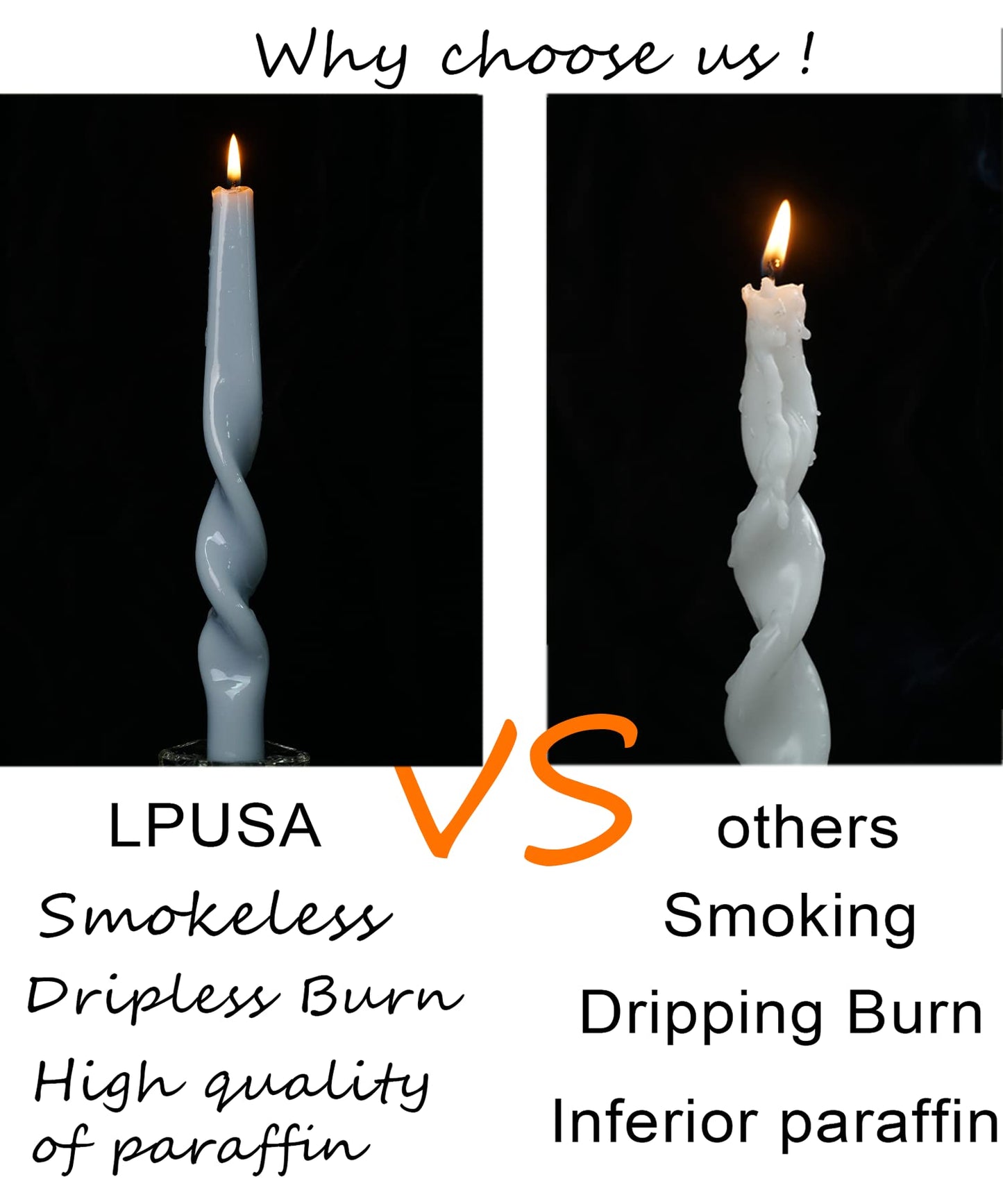 LPUSA Navy Spiral Taper Candles Twisted Candle Conical Stick Candles for Holiday Wedding Party Wax Unscented Dinner Candle Dripless,Christmas Gift10inch,4pcs(Navy-A)