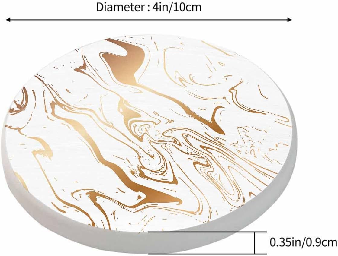 Pznen 2 Pack Accessories,Set 2 Liquid Marble Texture Coasters for Drinks Water Wave Curve Modern Doodle White Gold Oil