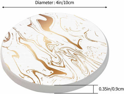 Pznen 2 Pack Accessories,Set 2 Liquid Marble Texture Coasters for Drinks Water Wave Curve Modern Doodle White Gold Oil