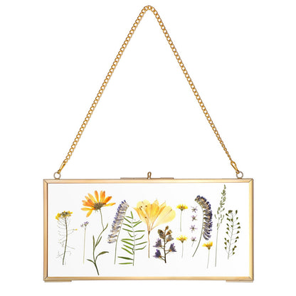 OGANAZI Double Glass Pressed Flower Frames with Metal Chain - 4"x9" Wall Hanging Floating Frames for Dried Flowers Decorative Picture Frame Display Holder for Home Plant Specimen Artwork