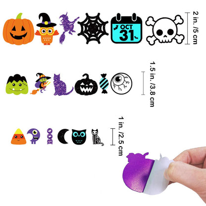 Winlyn 517 Pcs Bulk Foam Halloween Prints Stickers Self-Adhesive Pumpkins Jack-O'-Lantern Ghost Witch Bats Monster Stickers 1" 1.5" 2" Embellishments for Kids Craft Favors Rewards Halloween Decoration